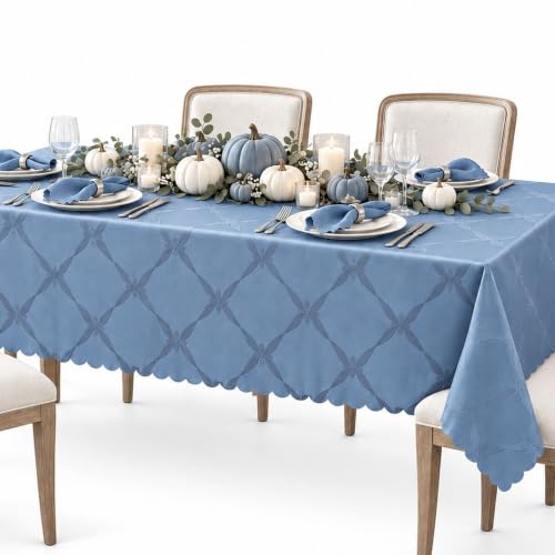 Newbridge Holiday Ribbons Bows Blue 52 x 70 Rectangle Tablecloth
