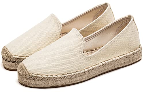 Image of Women's Classic Slip on Flat Shoes Casual Cap-Toe Platform Simple Espadrille Canvas Loafers
