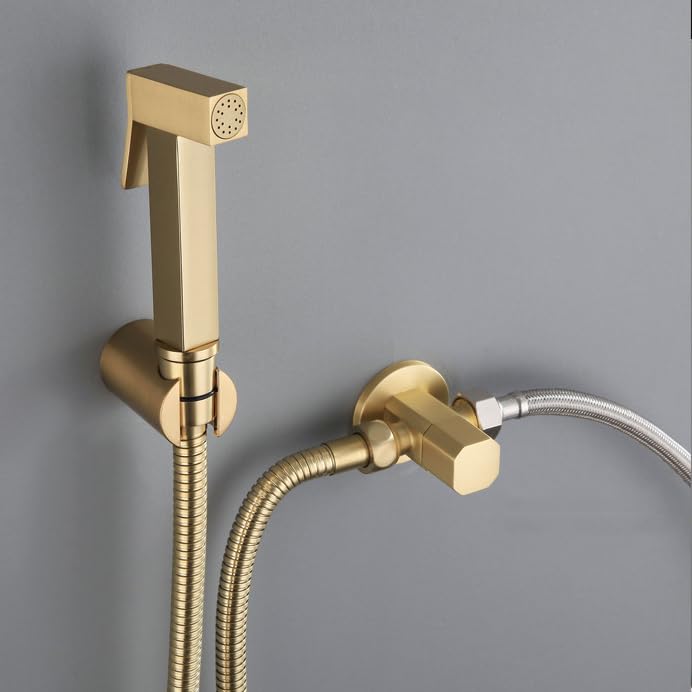 Rociador de bidé de mano oro cepillado para evitar obras en baños pequeños 2