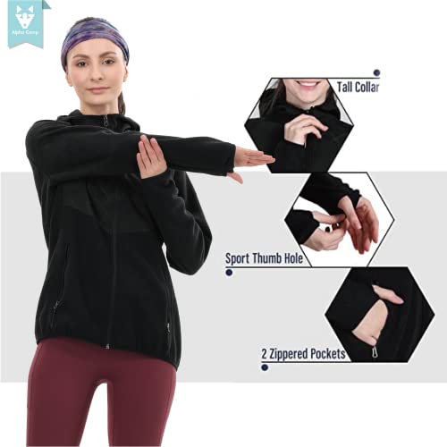 Alpha Camp Women's Fleece Jacket Long-Sleeve Hooded Full-Zip Fleece Jackets With Pockets Soft Polar Lightweight Fleece Coat #TOP2