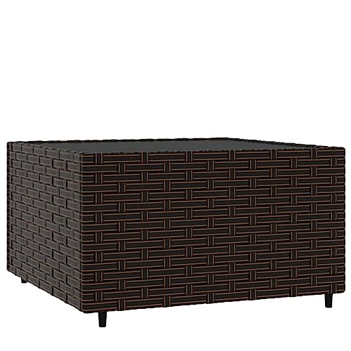 vidaXL Durable Outdoor Square Garden Coffee Table - Weather-resistant Poly Rattan with Tempered Glass Top - Brown