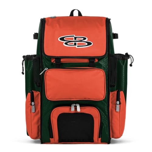 Boombah Superpack Bat Pack -Backpack Version (no wheels) - Holds up to 4 Bats - Dark Green/Orange - For Baseball or Softball