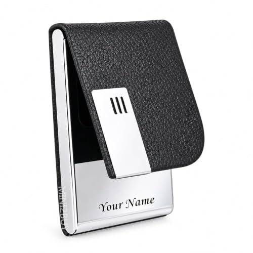 Image of Mini2buy Customized Name Engraved Card Holder Wallet Credit, Debit, ATM, and Business Visiting Card Premium Stainless Steel, Ideal for Giftting (Black-Customized)
