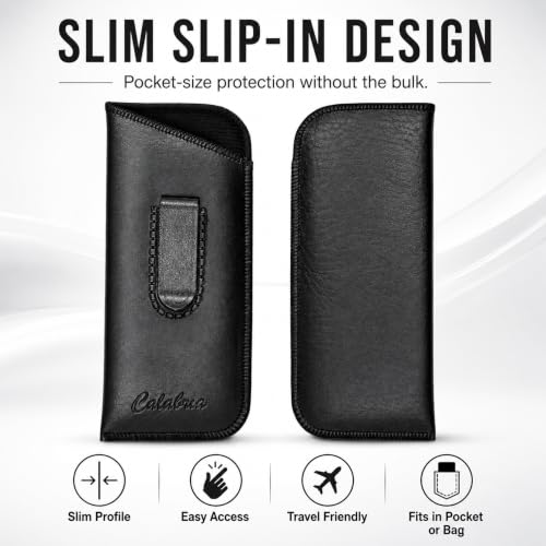 Image of Calabria Slip-In Eye Glasses Case w /Plastic Pocket Clip Faux Leather Felt Black Men Women Eyeglass Pouch Sunglasses Holder - 12PACK