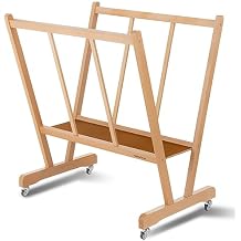 Falling in Art Large Wooden Print Rack with Rolling Casters, Art Drying and Display Storage Rack for Canvas, Prints, Panels, Posters, Shows and Art Exhibitions, Natural