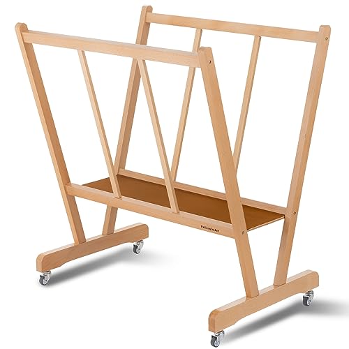 Falling in Art Large Wooden Print Rack, Art Drying and Display Rack with Rolling Casters, Storage Rack for Canvas, Prints, Panels, Posters, Shows and Art Exhibitions, Natural