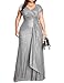 meilun GreyShort Sleeve Sequin Dress for Women Formal Evening Gowns Sparkly V Neck 1920s Long Dress for Wedding Guest,M