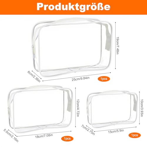 Kulturbeutel transparent 3 Stück, wasserdichte Kosmetiktasche Praktische Toilettentaschen für Handgepäck, Badezimmer-Organizer(Große Mittelgröße Kleine) (weiß)