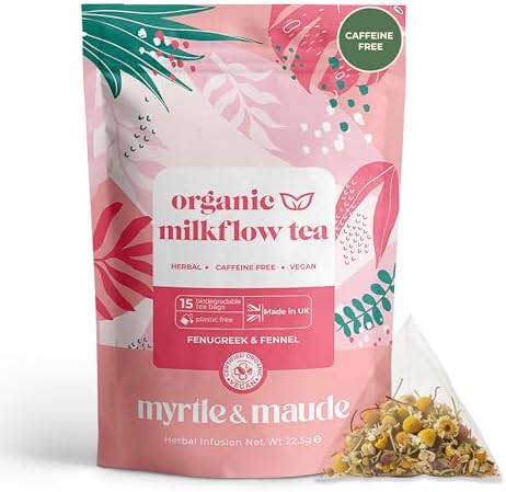 Myrtle & Maude Milk Flow Tea — Lactation Support for Breastfeeding Mums, Certified Organic, Certified Vegan, Made in the UK, Herbalist Formulated, Caffeine Free, 15 Biodegradable Tea Bags