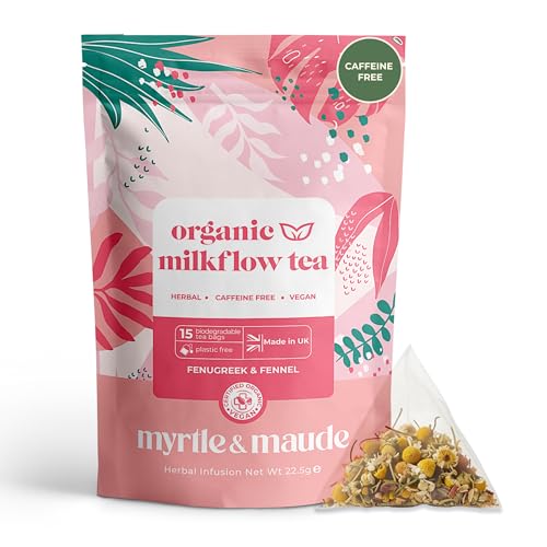 Myrtle & Maude Milk Flow Tea Lactation Support for Breastfeeding Mums Certified Organic Certified Vegan Made in the UK Herbalist Formulated Caffeine Free 15 Biodegradable Tea Bags
