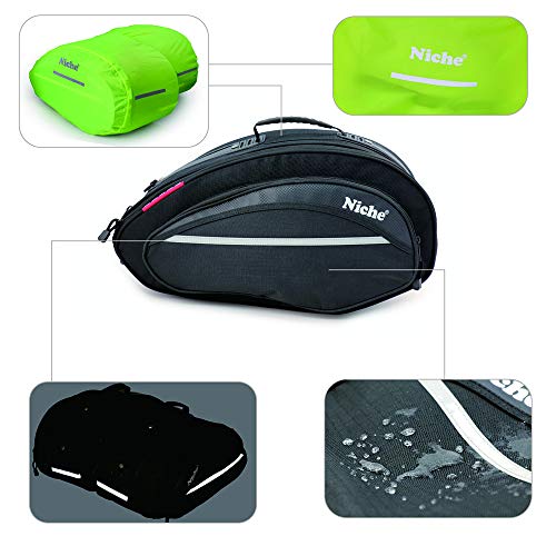 Alforjas laterales para motocicleta Niche, 58 L expandibles, impermeables, con cubierta para lluvia fluorescente y franjas reflectantes, compatibles universalmente con motos deportivas y de carretera (NMO-2206) miniatura 6