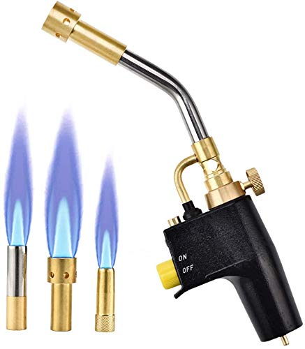 KKTECT Propano Torcia MAPP, con 3 ugelli, Torcia al propano per innesco multiuso per brasatura e barbecue