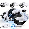 Head Strap for Meta Quest 3/3S/2, VR Headset Strap with Digital Battery and Charger Dock – Balanced & Extended 4H, Flip-Up Design, Adjustable Double Dials, Enhanced Comfort