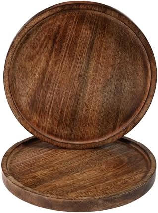 The Wooden Town Handcrafted Mango Hardwood Set of 2 Servers Round...