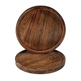The Wooden Town Handcrafted Mango Hardwood Set of 2 Servers Round 11 inch, Versatile Durable Sustainable Tableware for Dinner, Lunch, Breakfast, Charger Plate, Platter, Large - Burnt