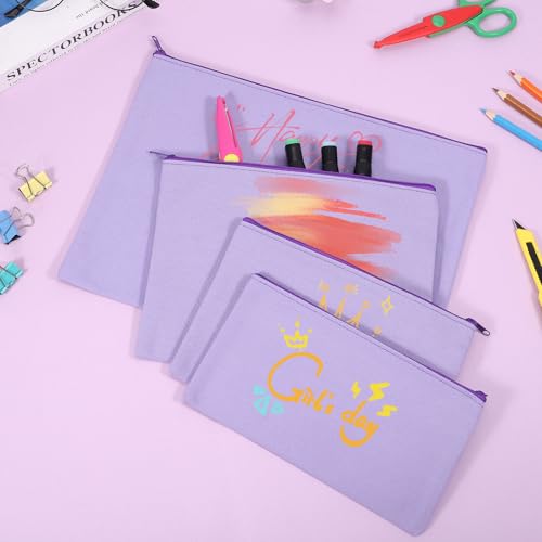 Image of 12 Pieces Cotton Canvas Makeup Bag, Multipurpose Cosmetic Bag with Zipper Travel Toiletry Pouch, Blank DIY Craft Bag (Purple, XL)