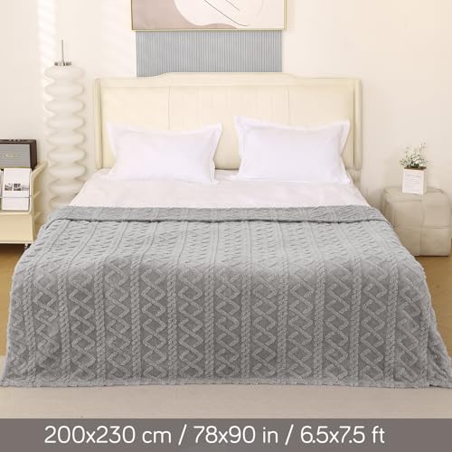 Image of HOKIPO Fleece AC Blanket Double Bed Queen, 200X230 Cm / 6.5X7.5 Feet, Light Grey (AR-5743-LGRY)