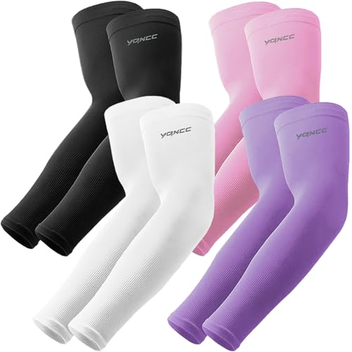 YQXCC 4 Pairs Arm Sleeves | Cooling UV Sun Protection | Sports Compression | for Men Women | for Golf Basketball Football