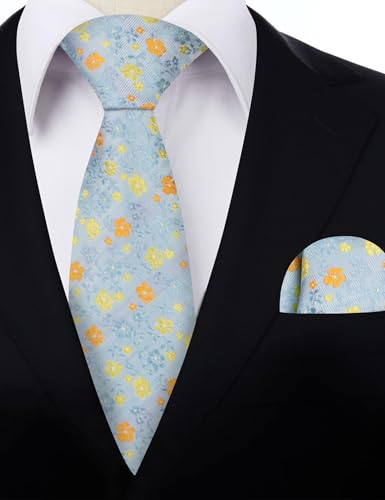 Image of Alizeal Mens 3.15inches Exquisite Floral Tie with Small Flower Printed Pocket Square