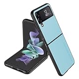 Longstong Custodia Adatta per Samsung Galaxy Z Flip3 / Samsung Galaxy Flip 3 2021 (6.7"), Cover in pelle metallica serie CODE - Azzurro