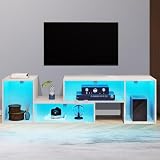 YITAHOME TV Stand 65/75/70/55 inch TV, Deformable TV Stand, Entertainment Center with Storage, Modern LED TV Console Cabinet for Living Room, White