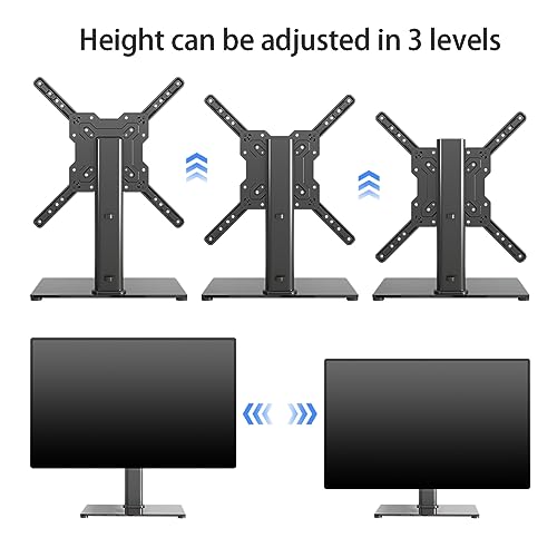 Image of Universal TV Stand Base, Table Top TV Stand for 17-55 Inch LCD /LED TVs, Height Adjustable Monitor Mount Stand with Tempered Glass Base Holds up to 88lbs VESA 400x400mm, TS102