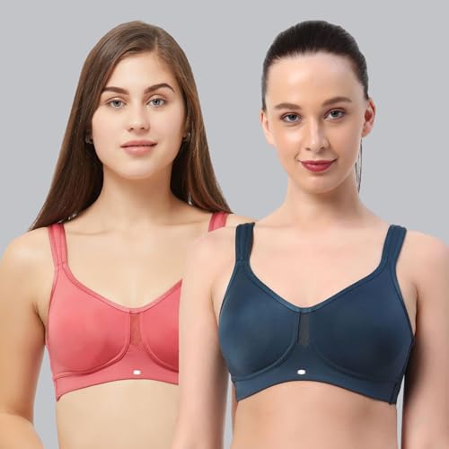 Image of SOIE Women Solid Full Coverage Polyamide Spandex Minimiser Non Padded Non Wired Bra Combo Pack of 2