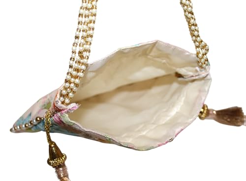 Image of MILAN'S CREATION Designer Organza Potli Bags Potli Bag Purse Drawstring Women's handbag with Pearl Handle & Tassel Weddings