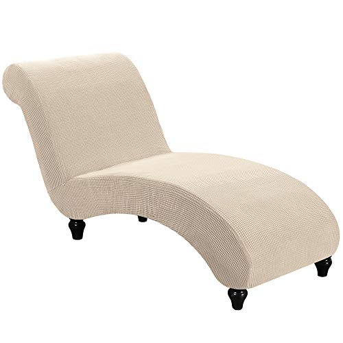 Fantasdecor Chaise Lounge Cover Stretch Chaise Chair Covers For Living Room Chaise Slipcover Armless Chaise Lounge Indoor Slipcover For Bedroom Chaise Soft Jacquard Fabric Machine Washable, Beige #TOP21