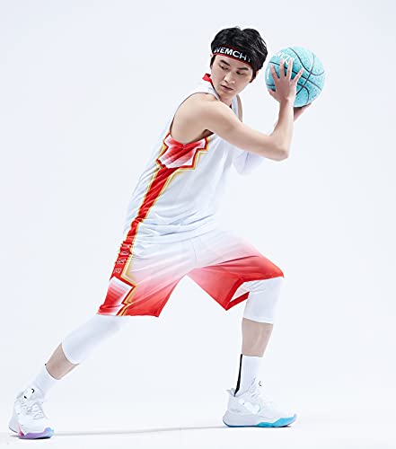 Topeter Uniforme esportivo masculino de jérsei e shorts de basquete com bolsos, Branco, 5G