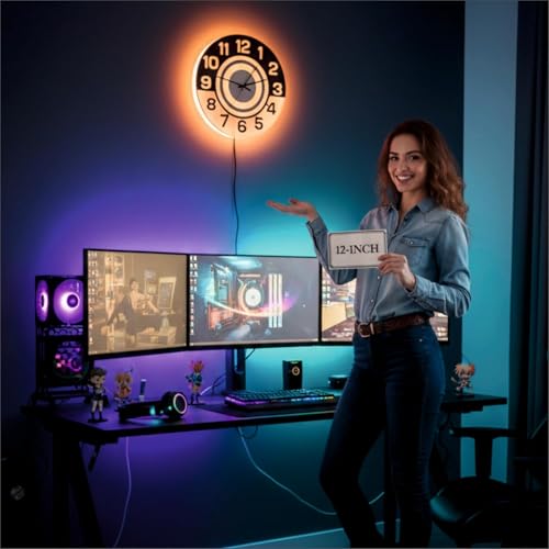 Image of 12 Inch Acrylic Modern Neon Wall Clock with LED Backlight | Night Lamp Neon Clock with Clear Visible Numbers for Home,Bedroom,Office Decor | Light Off Show Black Numbers New (White)