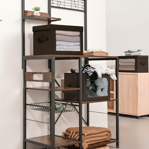 Image of Homsorout Foldable Storage Boxes with Clear Window - Clothes Organizers and Decorative Bins with Lid, Fabric Storage Cube, Baskets for Shelves, Yarn, Home, Brown, 3 Pack
