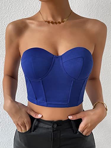 Mulheres Top Cortado de Tubo Sólido Bustiê (Color : Royal Blue, Size : CH)