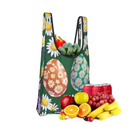 Easter Eggs Print Grocery Shopping Bags Reusable With Flowers Plant Lover Gifts Shopping Bag Lightweight Foldable Bag2