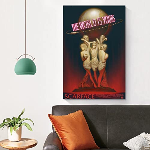 Movie Posters Gangster Scarface The World Is Yours Wall Art Paintings Canvas Wall Decor Home Decor Living Room Decor Aesthetic 16X24Inch(40X60Cm) Unframe-Style #TOP3