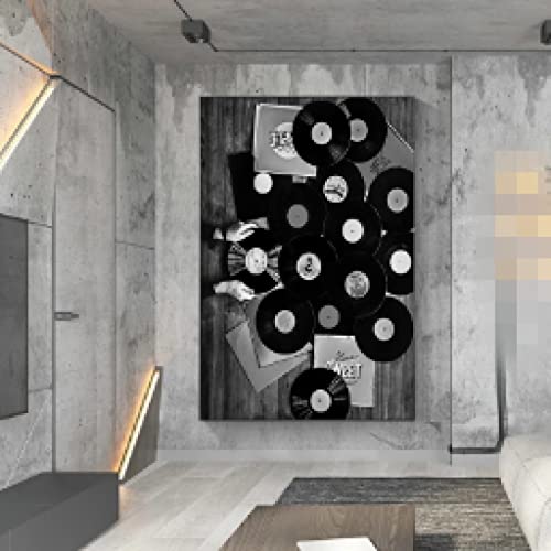 Peinture sur toile musique rétro noir et blanc décoration salon moderne 80x110cm