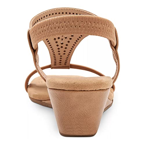 FSJ Women Open Toe Low Wedge Heel Sandals T-Strap Comfy Padded Sole Ankle Strap Casual Beach Travel Summer Sandals Size 4-15 US4
