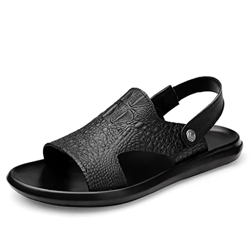 YMGSCC Mens Leather Concise Sandals Outdoor Non-Slip Comfort Soft Casual Beach Shoes Fashion Slippers(9code)