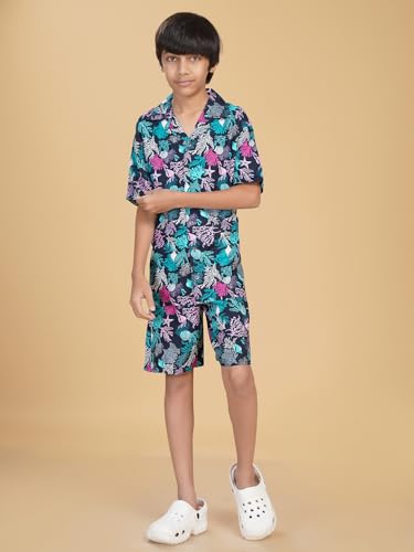 Image of Ninos Dreams Boys Cotton Rayon Halfsleeves Coord Set with Shirt & Shorts /Boys Vacation wear /boys co ord set /Boys Tropical print Shirt & Shorts set /Boys Clothing Set