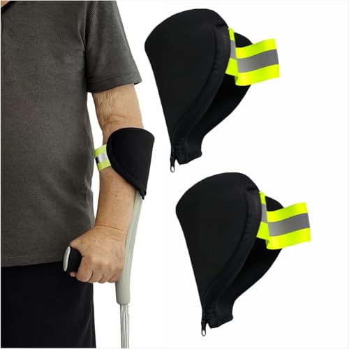 Forearm Crutch Pads with Reflective Strip - Open Cuff Elbow Crutch Covers for Elderly, Disabled, Arthritis, Stroke Patients, 2 Pack