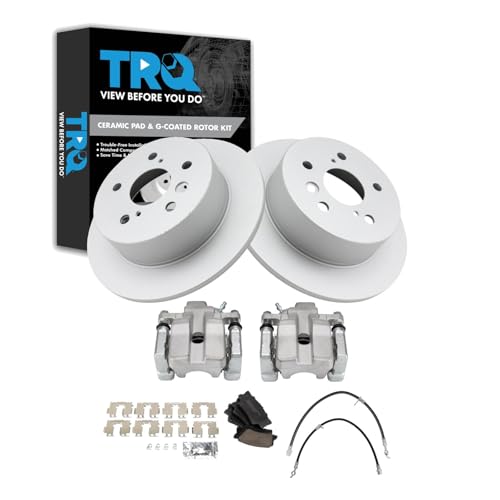 Image of TRQ Rear Brake Pad and Rotor Set Ceramic Coated Rotors Calipers Compatible with 2007-2012 Lexus ES350 2008-2012 Toyota Avalon 2007-2011 Camry
