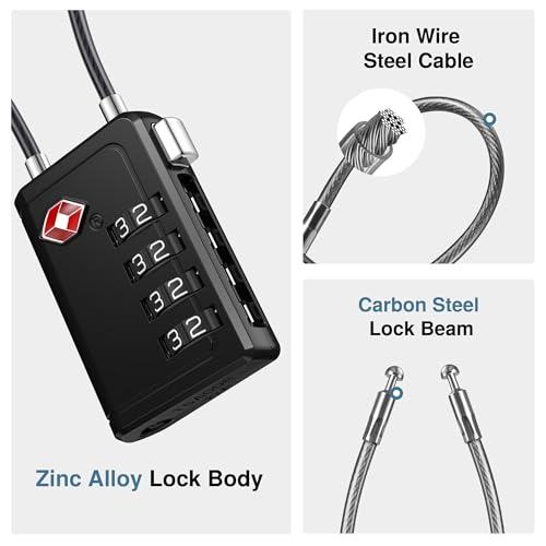 Puroma TSA Approved Luggage Travel Locks with Open Alert Indicator, 4 Digit Combination Resettable Code Zinc Alloy Lock for Suitcase, Backpack, Bag, Toolbox, Locker (2 Pack, Black) - Image 6