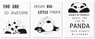 KAIRNE Adorable Panda Wall Art Print, panda Themed Motivational Words Posters, Inspirational Dream Big Quote Word Panda Canvas Prints Pictures for Baby Nursery Panda Room Girls Bedroom Wall Art Decor