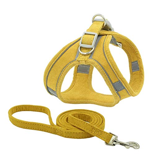 ペットリーシュ、 反射犬猫ハーネスベストペット犬ナイロンハーネスとリーシュセットレッドXS(Yellow,XL)