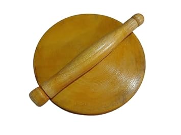 Funwood Games Kids Baby Miniature Handmade Woooden Chakla Belan Set with Rolling Pin and Board Toy Set for Kids