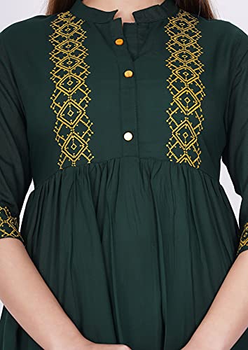 Image of Shiva Fab Short Kurti for Women | Embroidered Straight Rayon Kurta | Round Neck Full Sleeves Short Kurti for Women's