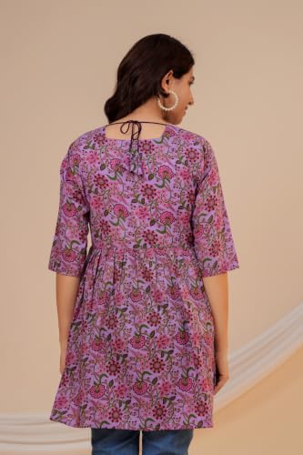 Image of THE Moon Star Women's Cotton Floral Printed Anarkali Maternity Feeding Kurti | Breastfeeding Dress for Mothers | Zipper Feeding Kurti, Nursing Kurti, Comfortable and Trendy Maternity Wear