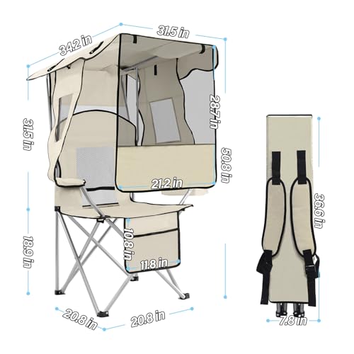 ptlsy Silla de Camping Plegable Portátil con Sombrilla para Adultos (Blanco) miniatura 3