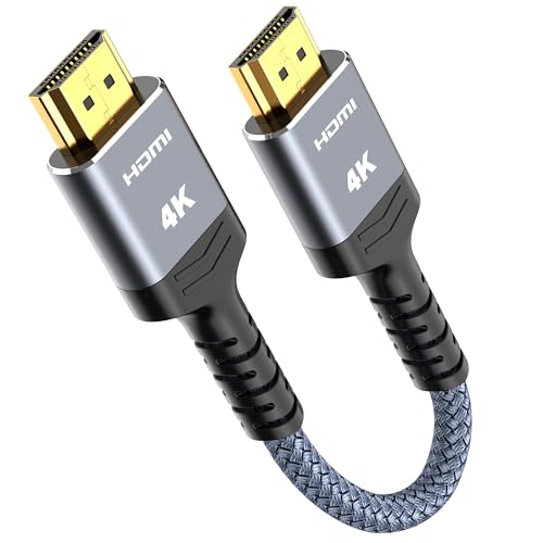 Image of Highwings Ultra‑Short HDMI Cable, 1.06ft Total Length (0.69ft Cable Length), Braided 4K HDR Cord Specially for Compact /Tight Spaces, High Speed with Ethernet ARC 3D HDCP 2.2 for Monitor PC