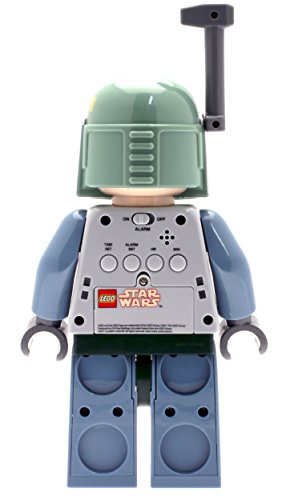 Lego Star Wars Boba Fett Kids Minifigure Light Up Alarm Clock | Green/Blue | Plastic | 9.5 Inches Tall | Lcd Display | Boy Girl | Official #TOP3
